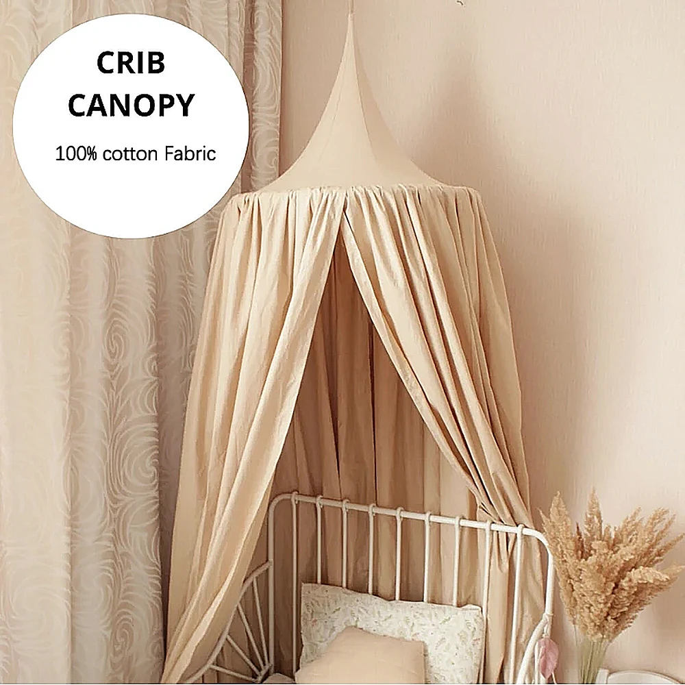 Kids Bed Canopy Cotton Linen Cover Net Baby Crib Reading Nook Curtain Nursery Room Decor Hideaway Hanging Round Tent