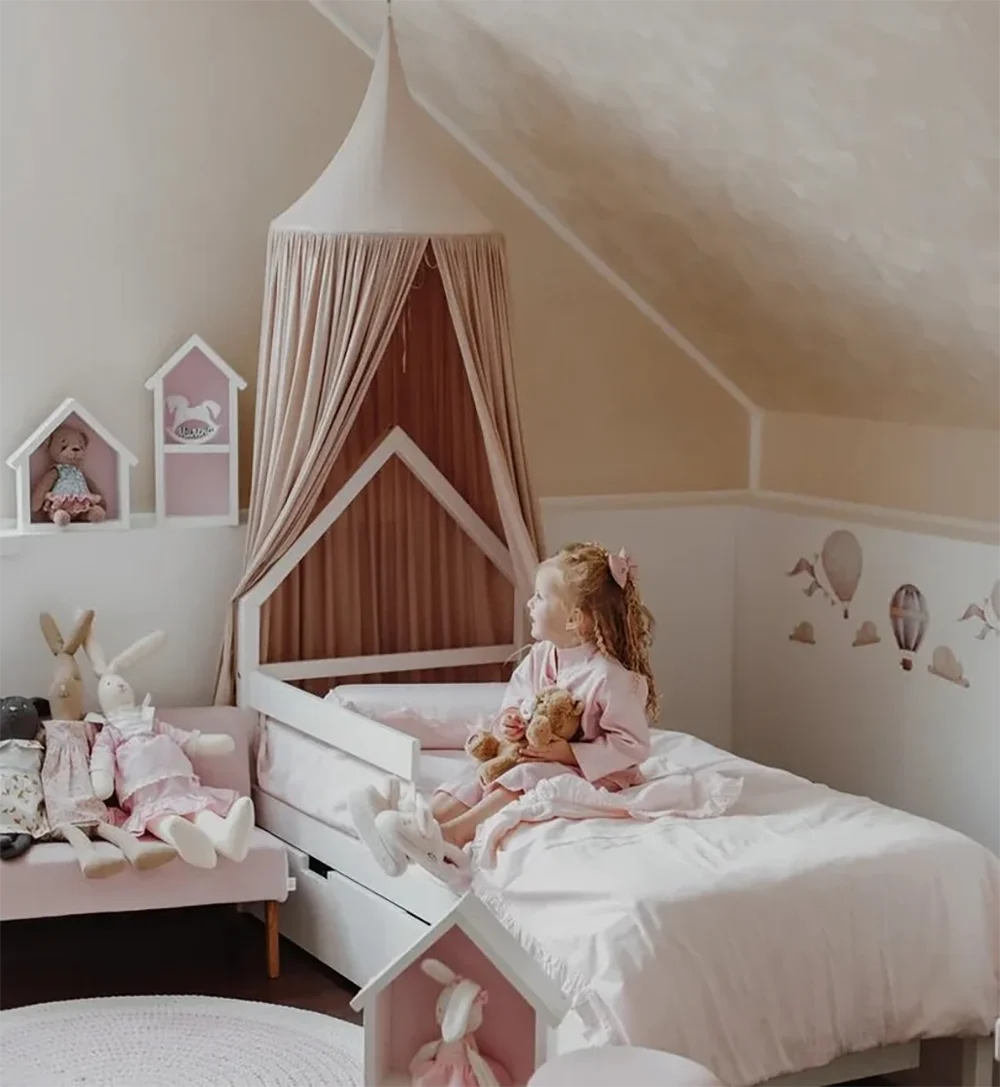 Kids Bed Canopy Cotton Linen Cover Net Baby Crib Reading Nook Curtain Nursery Room Decor Hideaway Hanging Round Tent