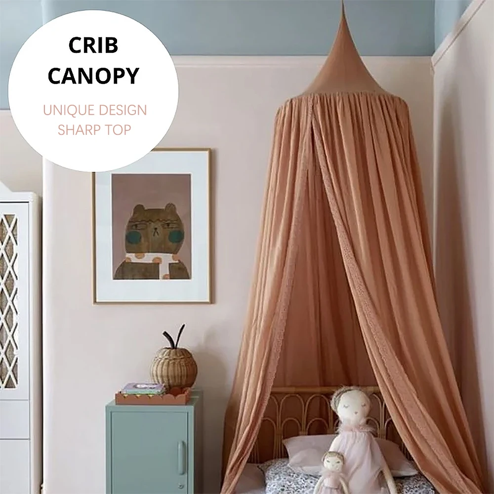 Kids Bed Canopy Cotton Linen Cover Net Baby Crib Reading Nook Curtain Nursery Room Decor Hideaway Hanging Round Tent