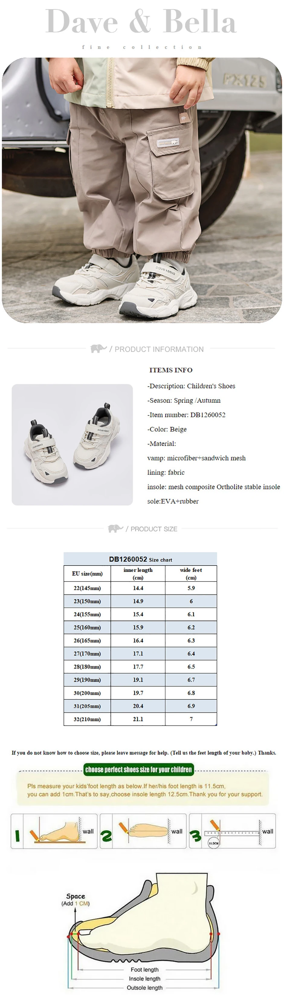 Dave Bella Children Casual Sneaker Spring Autumn Boys Shoes Anti Slip Breathable Sports Kids Cozy Steady Outdoor Shoes DB1260052