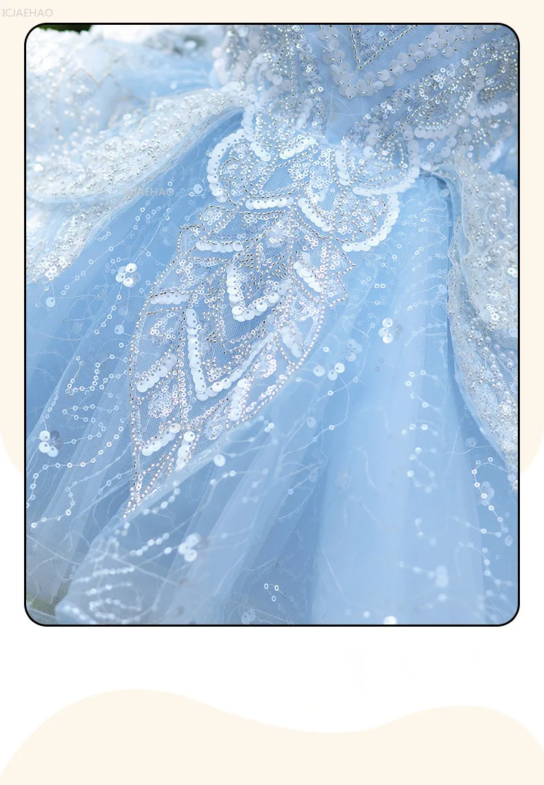 Girls Blue Party Dress Vestido Princess Gown BirthdayParty Kids Elegant Piano Recital Pageant Formal Wear Children Costumes