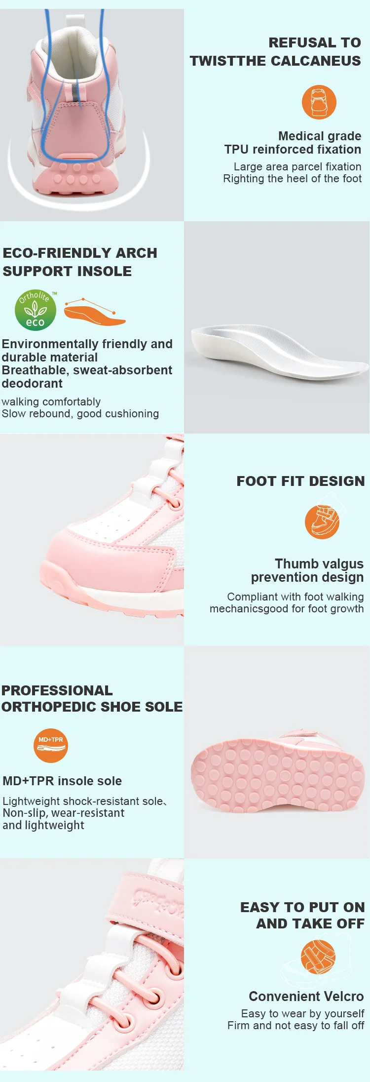 Princepard Kids Orthopedic Shoes, Arch Support Corrective Sneakers for Girls and Boys Correct Flat Feet and Tiptoe Walking