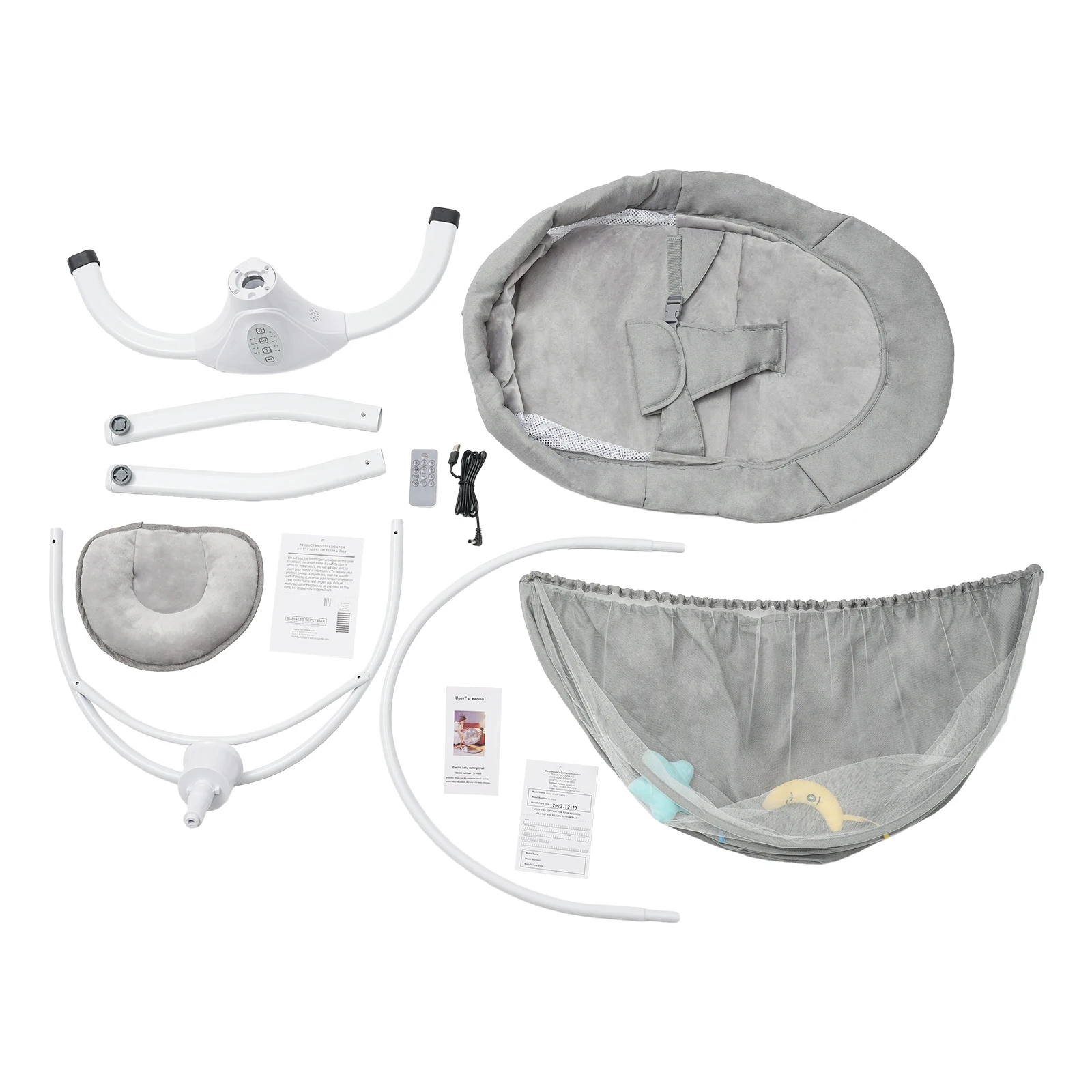 Gray Floor-mounted Automatic Swing Electric Baby Rocking Chair Three-point Harness Holds for Babies Aged 0 To 18 Months