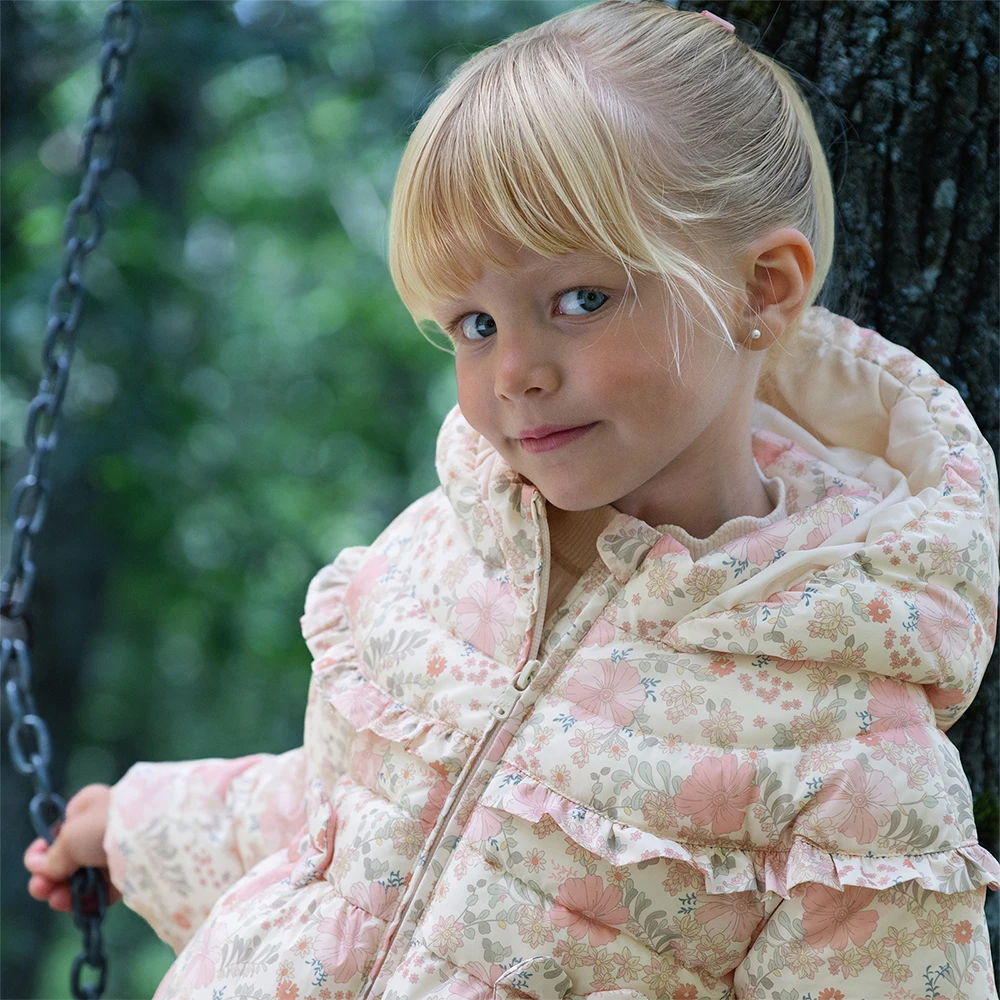 Dave Bella Girls Baby Cute Hooded Outerwear Winter Fashion Casual Sweet Floral Print Children Parkas Outdoor Tops Warm DB4254110
