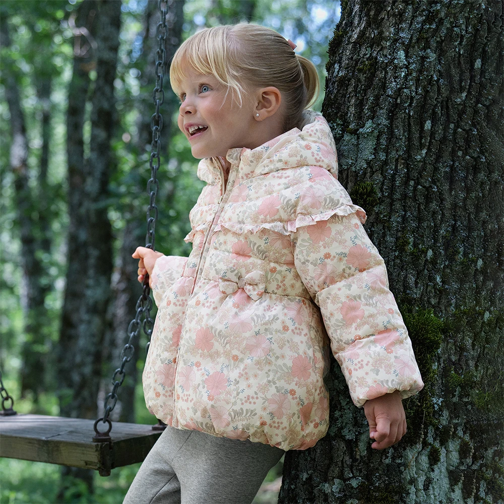 Dave Bella Girls Baby Cute Hooded Outerwear Winter Fashion Casual Sweet Floral Print Children Parkas Outdoor Tops Warm DB4254110