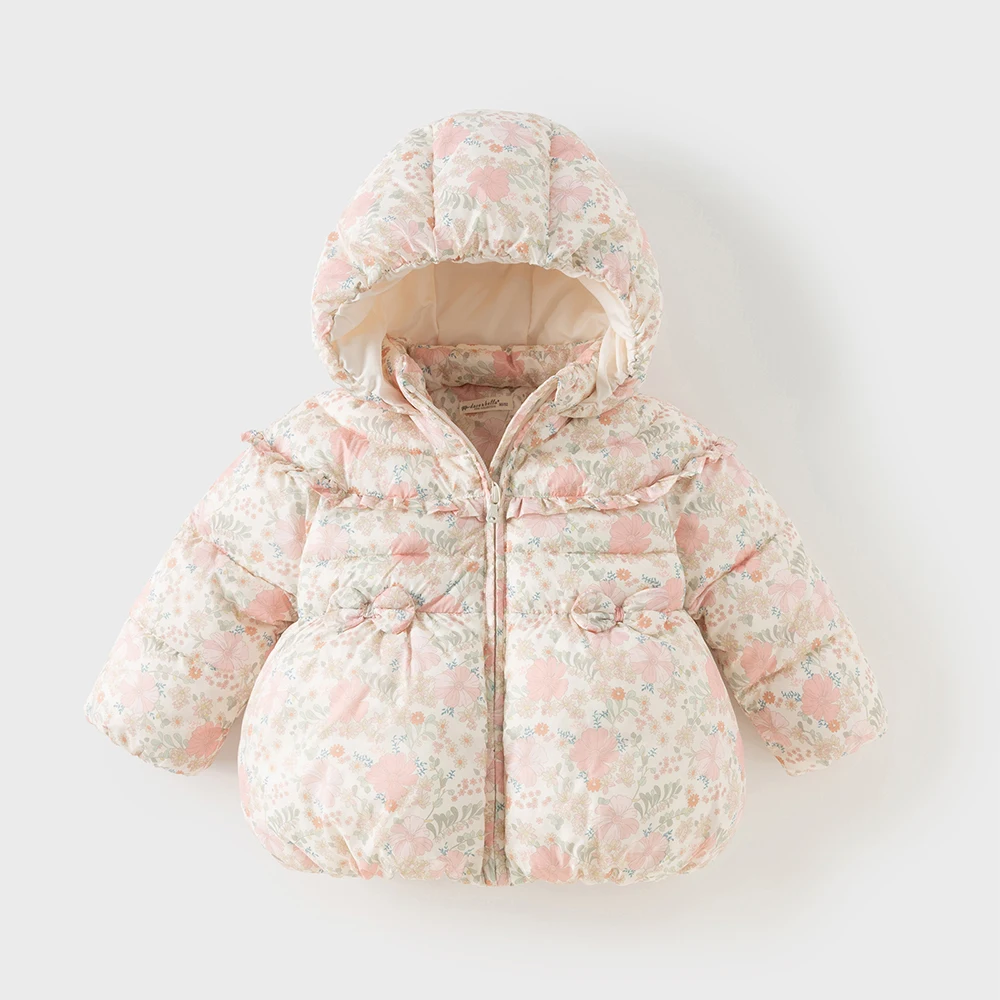 Dave Bella Girls Baby Cute Hooded Outerwear Winter Fashion Casual Sweet Floral Print Children Parkas Outdoor Tops Warm DB4254110