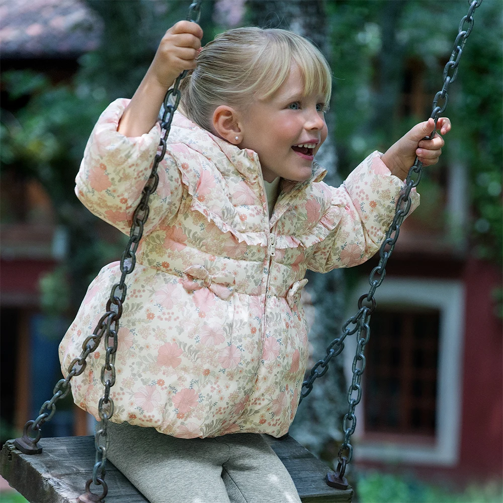 Dave Bella Girls Baby Cute Hooded Outerwear Winter Fashion Casual Sweet Floral Print Children Parkas Outdoor Tops Warm DB4254110