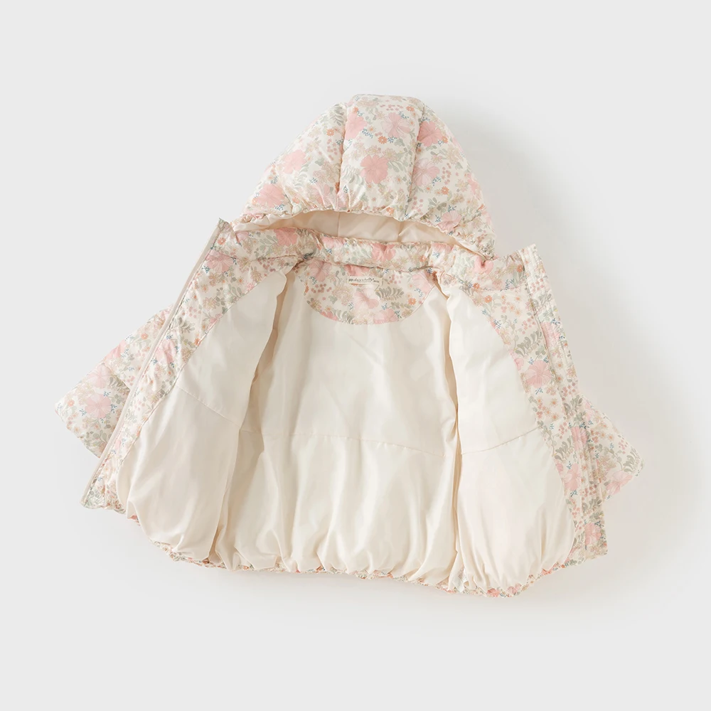 Dave Bella Girls Baby Cute Hooded Outerwear Winter Fashion Casual Sweet Floral Print Children Parkas Outdoor Tops Warm DB4254110