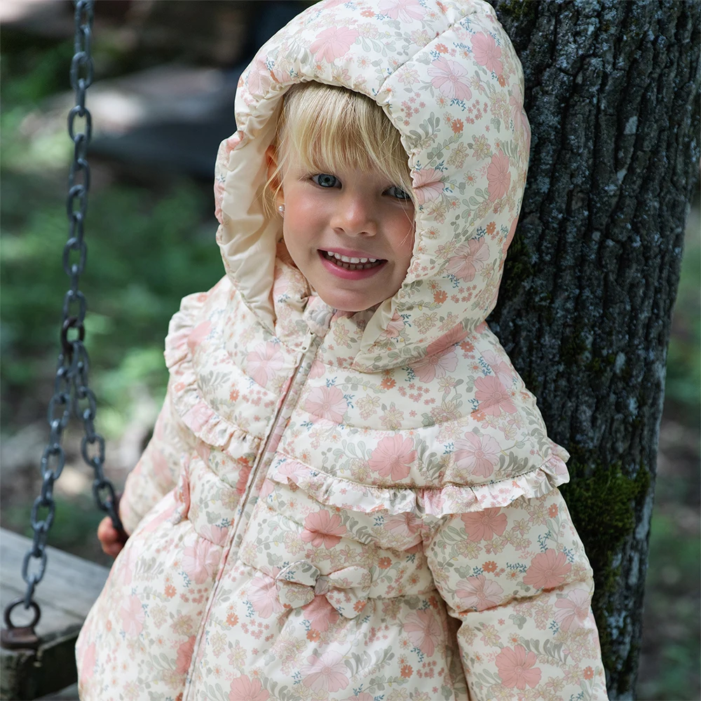 Dave Bella Girls Baby Cute Hooded Outerwear Winter Fashion Casual Sweet Floral Print Children Parkas Outdoor Tops Warm DB4254110