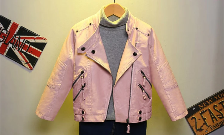 Luxury Kids Children Spring Autumn Leather Jacket for Tweens Girls Casual PU Coat Black Red Pink Color Leather Clothing 2-14 Y