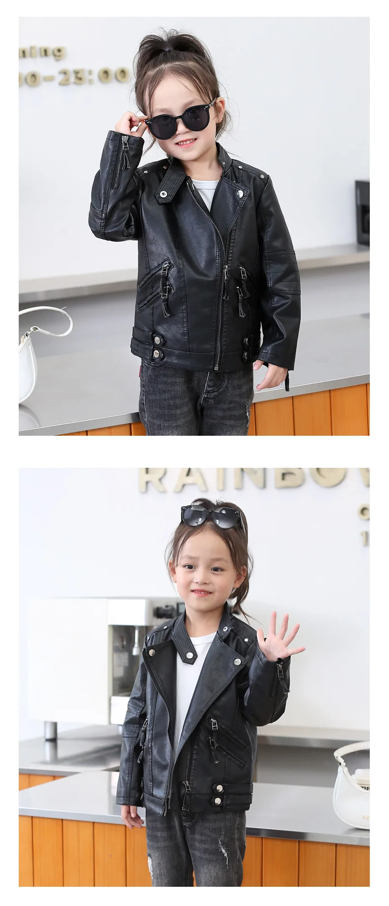 Luxury Kids Children Spring Autumn Leather Jacket for Tweens Girls Casual PU Coat Black Red Pink Color Leather Clothing 2-14 Y