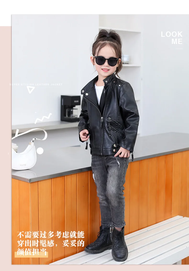 Luxury Kids Children Spring Autumn Leather Jacket for Tweens Girls Casual PU Coat Black Red Pink Color Leather Clothing 2-14 Y