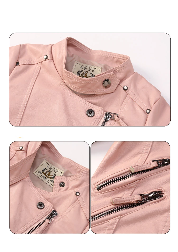 Luxury Kids Children Spring Autumn Leather Jacket for Tweens Girls Casual PU Coat Black Red Pink Color Leather Clothing 2-14 Y