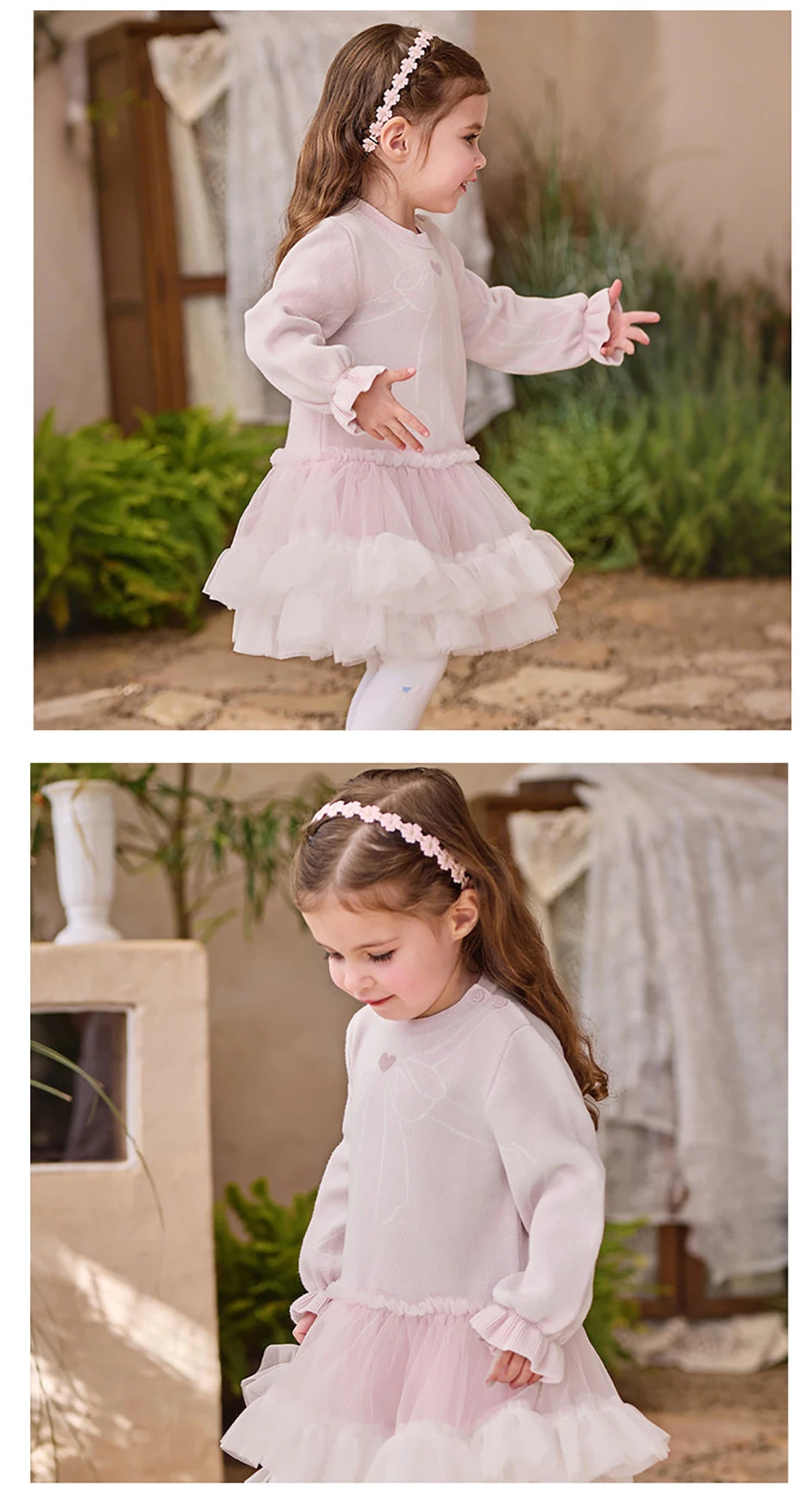 Dave Bella Autumn Spring Sweater Mesh Dress Girls Long Sleeves Party Princess Dress Children's Birthday Clothes DB1260665 