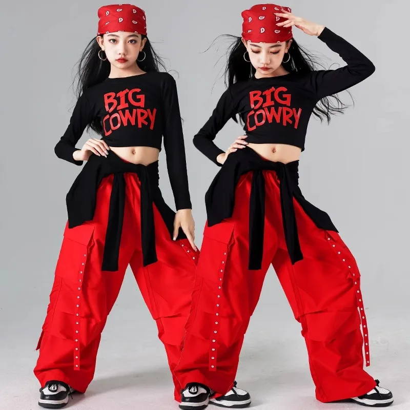 Girls Hip Hop Crop Top Colorful Cargo Pants Children Costumes Kids Streetwear Jazz K-pop Street Dance Girl Group Clothes Sets