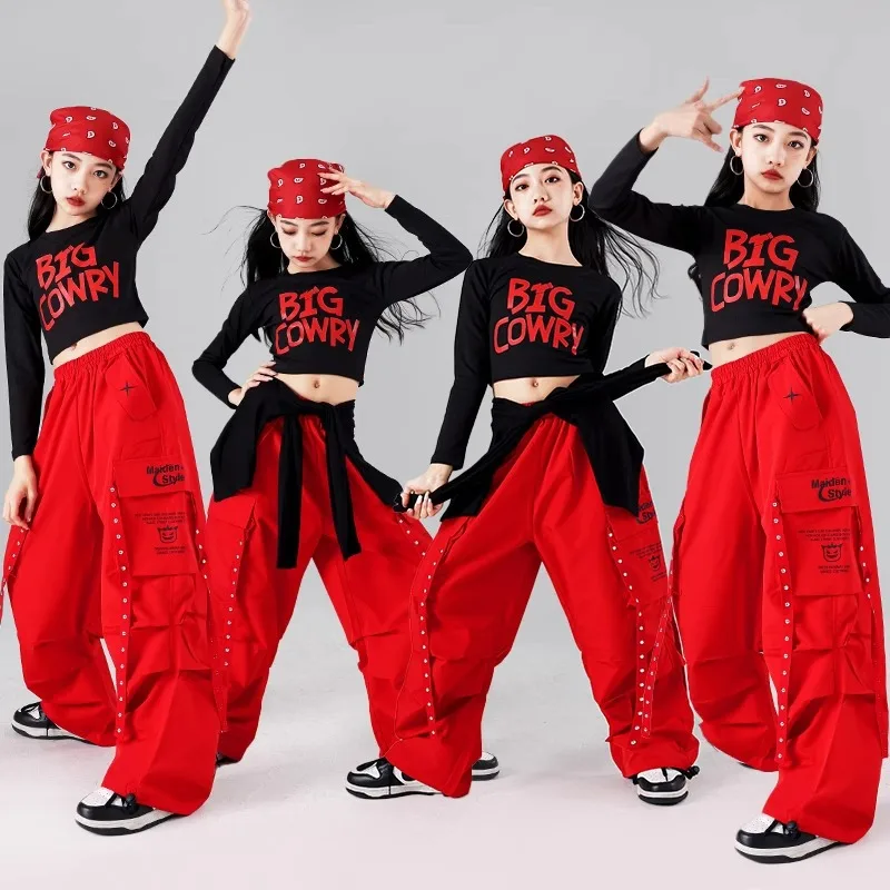 Girls Hip Hop Crop Top Colorful Cargo Pants Children Costumes Kids Streetwear Jazz K-pop Street Dance Girl Group Clothes Sets