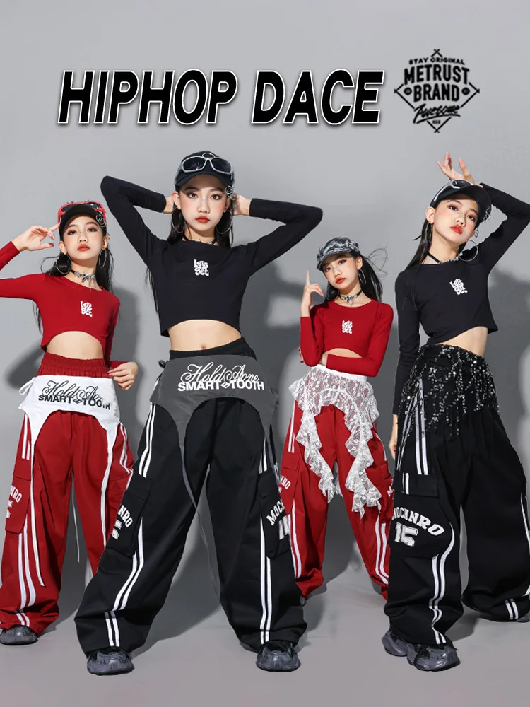 Girls Hip Hop Crop Top Colorful Cargo Pants Children Costumes Kids Streetwear Jazz K-pop Street Dance Girl Group Clothes Sets