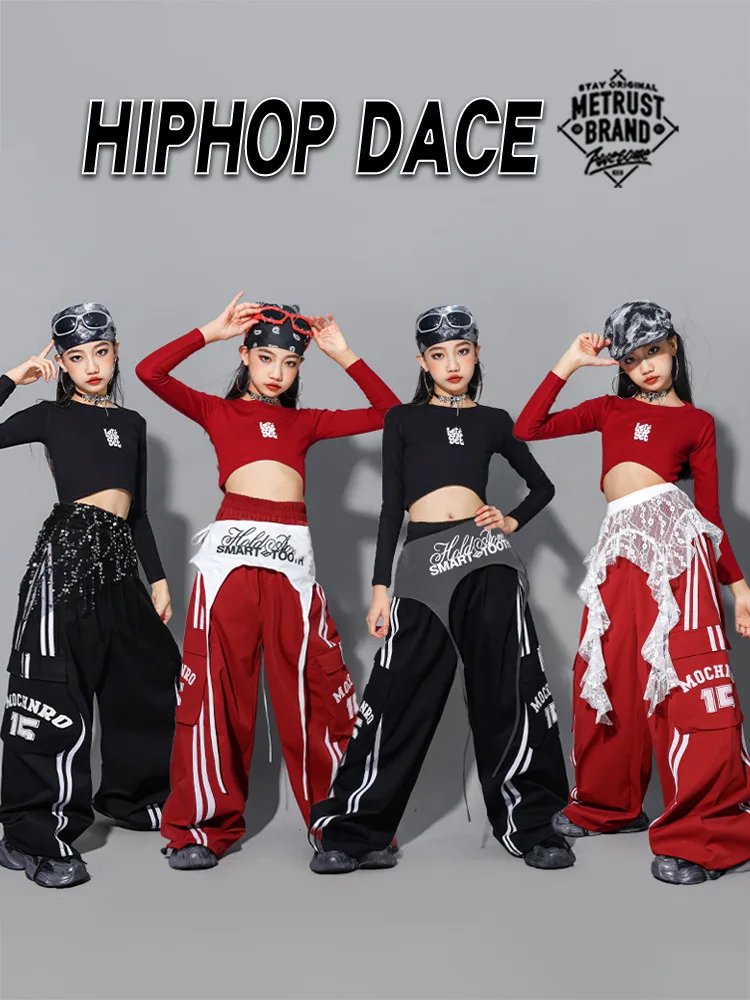 Girls Hip Hop Crop Top Colorful Cargo Pants Children Costumes Kids Streetwear Jazz K-pop Street Dance Girl Group Clothes Sets