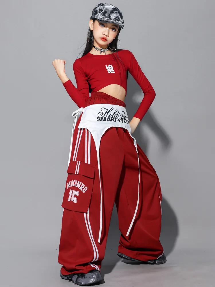 Girls Hip Hop Crop Top Colorful Cargo Pants Children Costumes Kids Streetwear Jazz K-pop Street Dance Girl Group Clothes Sets