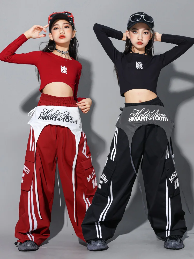 Girls Hip Hop Crop Top Colorful Cargo Pants Children Costumes Kids Streetwear Jazz K-pop Street Dance Girl Group Clothes Sets