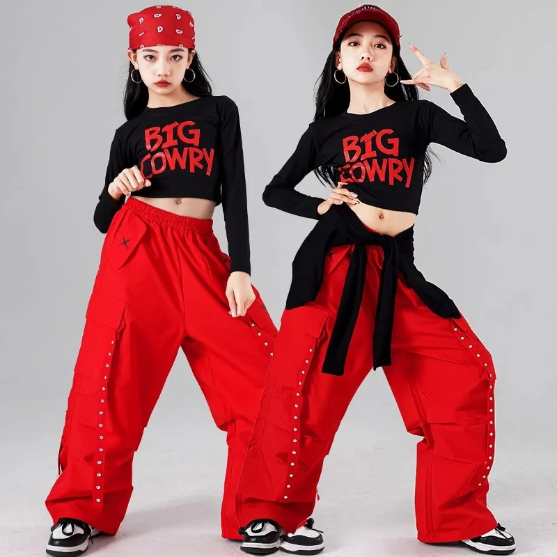 Girls Hip Hop Crop Top Colorful Cargo Pants Children Costumes Kids Streetwear Jazz K-pop Street Dance Girl Group Clothes Sets