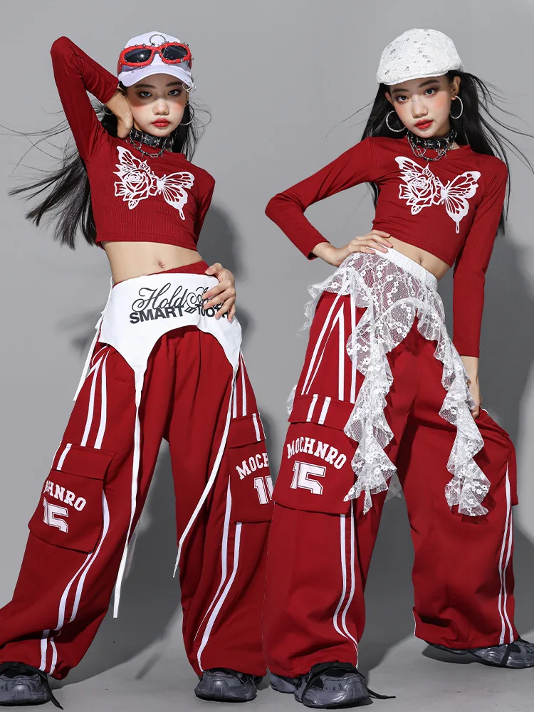 Girls Hip Hop Crop Top Colorful Cargo Pants Children Costumes Kids Streetwear Jazz K-pop Street Dance Girl Group Clothes Sets