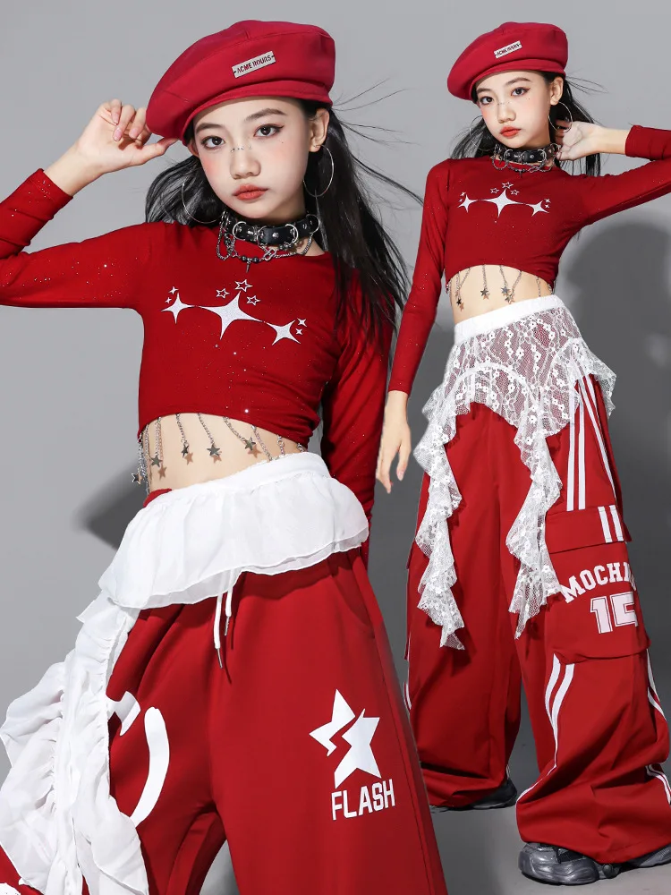 Girls Hip Hop Crop Top Colorful Cargo Pants Children Costumes Kids Streetwear Jazz K-pop Street Dance Girl Group Clothes Sets