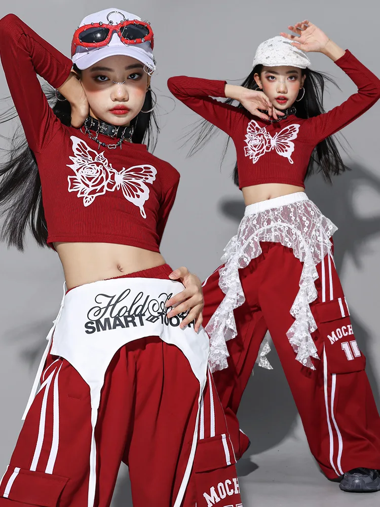 Girls Hip Hop Crop Top Colorful Cargo Pants Children Costumes Kids Streetwear Jazz K-pop Street Dance Girl Group Clothes Sets