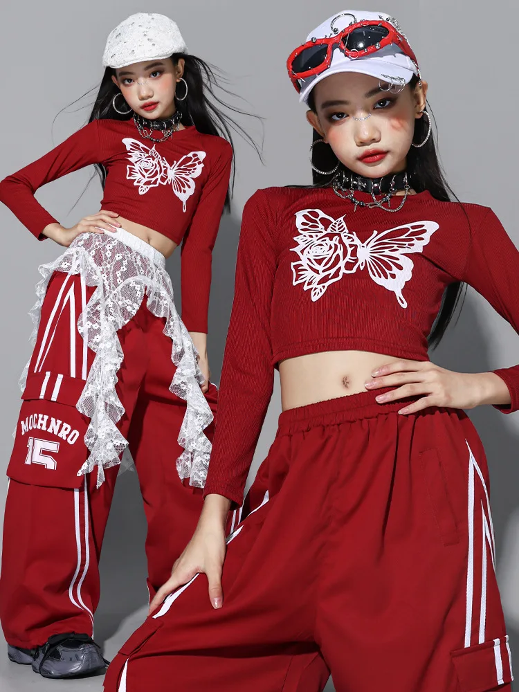 Girls Hip Hop Crop Top Colorful Cargo Pants Children Costumes Kids Streetwear Jazz K-pop Street Dance Girl Group Clothes Sets