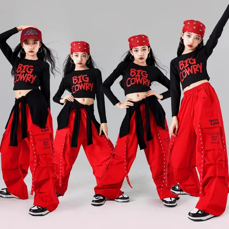Girls Hip Hop Crop Top Colorful Cargo Pants Children Costumes Kids Streetwear Jazz K-pop Street Dance Girl Group Clothes Sets
