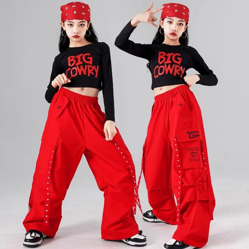 Girls Hip Hop Crop Top Colorful Cargo Pants Children Costumes Kids Streetwear Jazz K-pop Street Dance Girl Group Clothes Sets