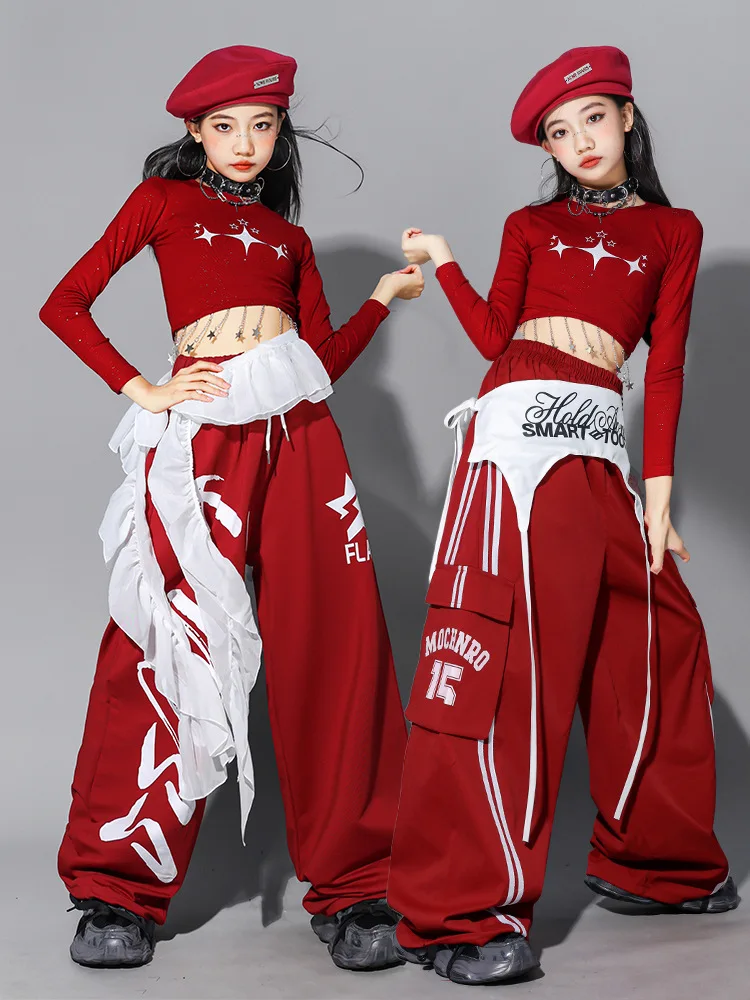Girls Hip Hop Crop Top Colorful Cargo Pants Children Costumes Kids Streetwear Jazz K-pop Street Dance Girl Group Clothes Sets