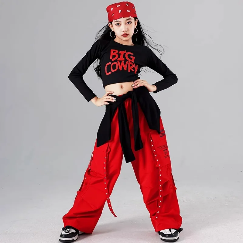 Girls Hip Hop Crop Top Colorful Cargo Pants Children Costumes Kids Streetwear Jazz K-pop Street Dance Girl Group Clothes Sets