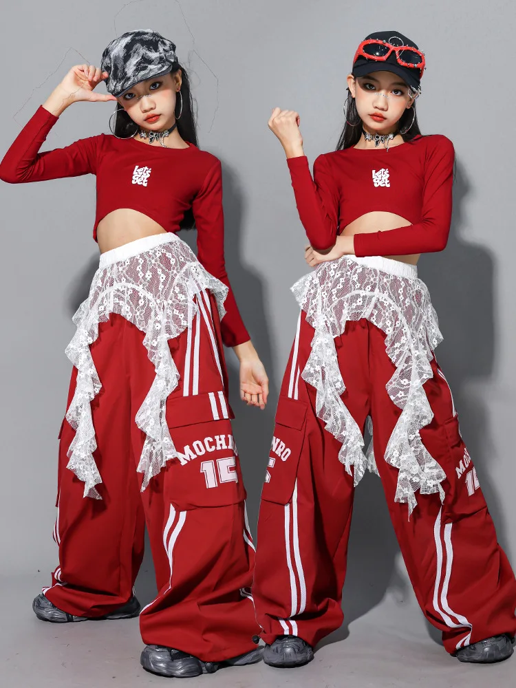 Girls Hip Hop Crop Top Colorful Cargo Pants Children Costumes Kids Streetwear Jazz K-pop Street Dance Girl Group Clothes Sets