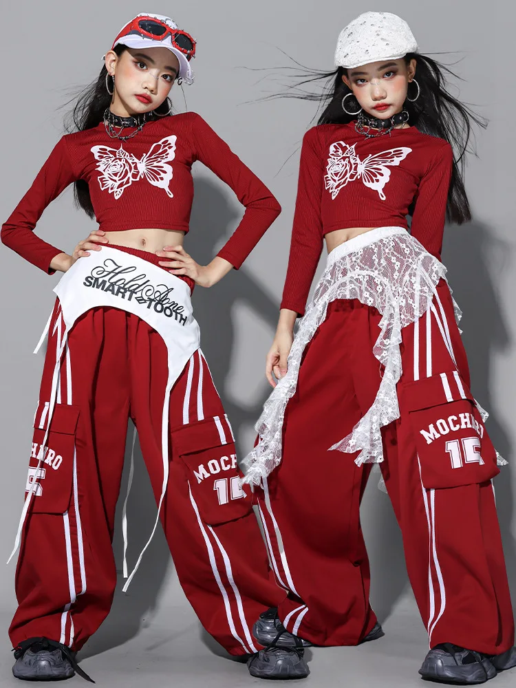 Girls Hip Hop Crop Top Colorful Cargo Pants Children Costumes Kids Streetwear Jazz K-pop Street Dance Girl Group Clothes Sets
