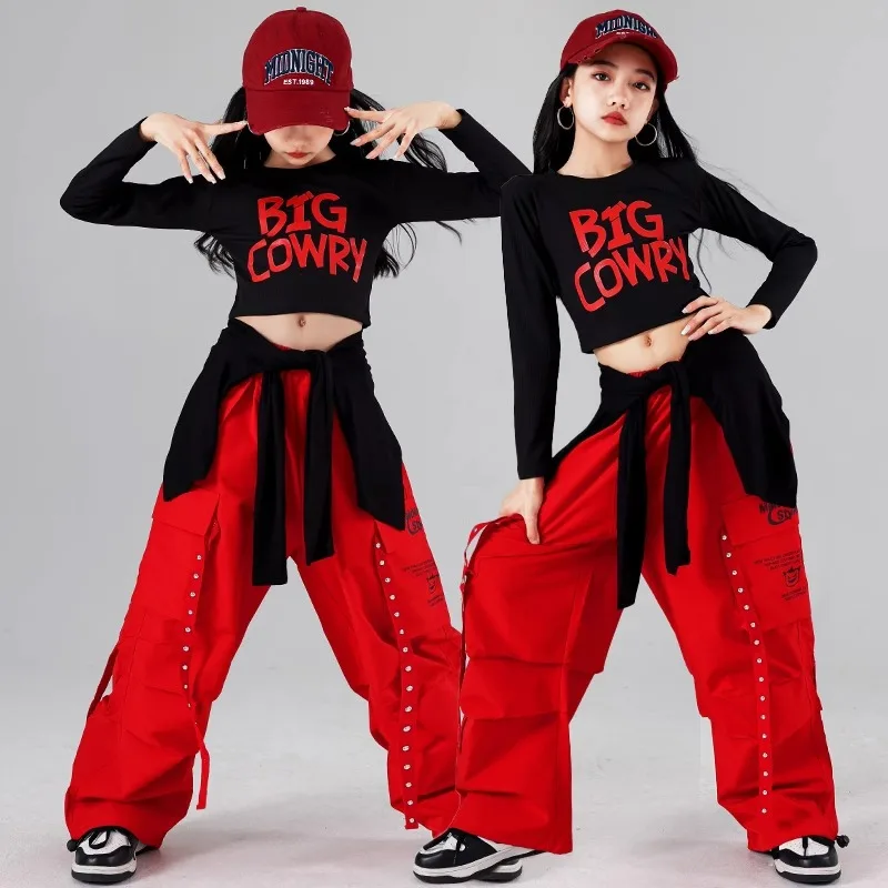 Girls Hip Hop Crop Top Colorful Cargo Pants Children Costumes Kids Streetwear Jazz K-pop Street Dance Girl Group Clothes Sets