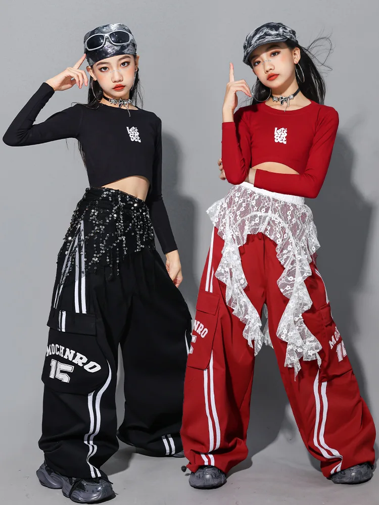 Girls Hip Hop Crop Top Colorful Cargo Pants Children Costumes Kids Streetwear Jazz K-pop Street Dance Girl Group Clothes Sets