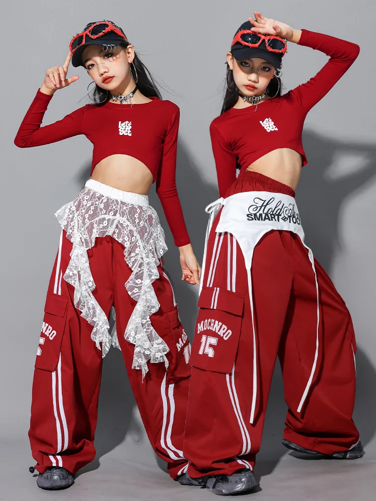 Girls Hip Hop Crop Top Colorful Cargo Pants Children Costumes Kids Streetwear Jazz K-pop Street Dance Girl Group Clothes Sets