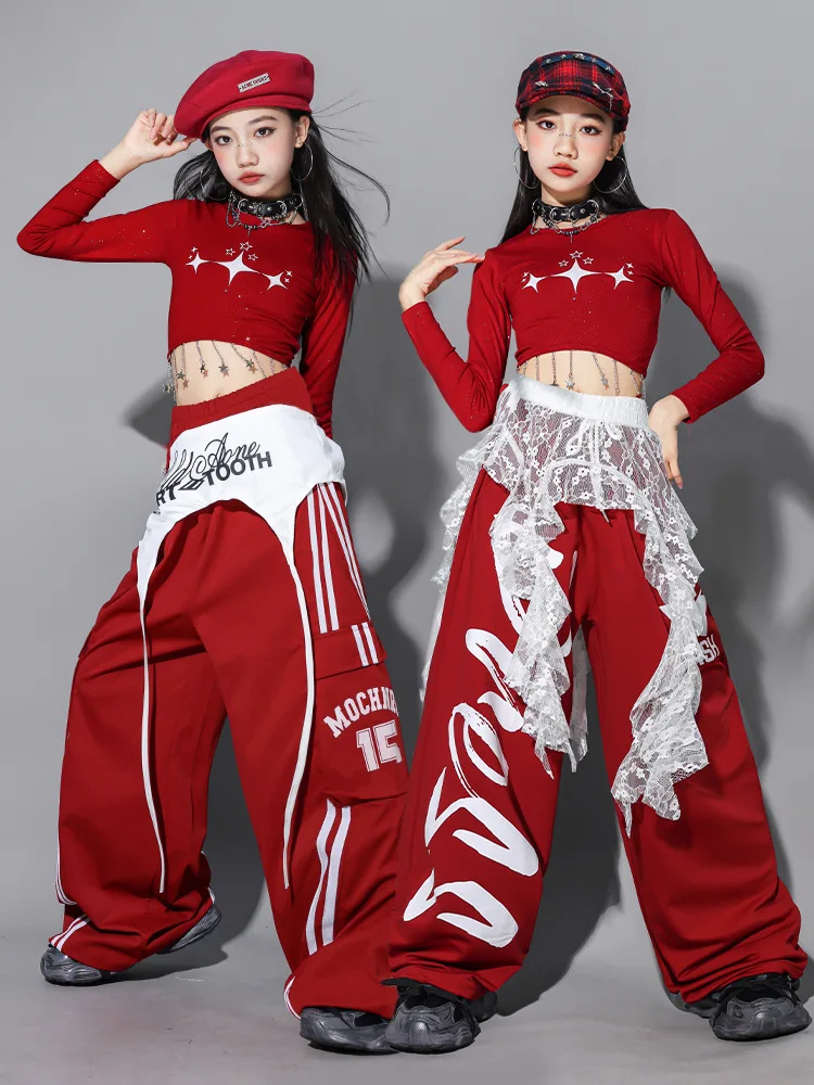Girls Hip Hop Crop Top Colorful Cargo Pants Children Costumes Kids Streetwear Jazz K-pop Street Dance Girl Group Clothes Sets
