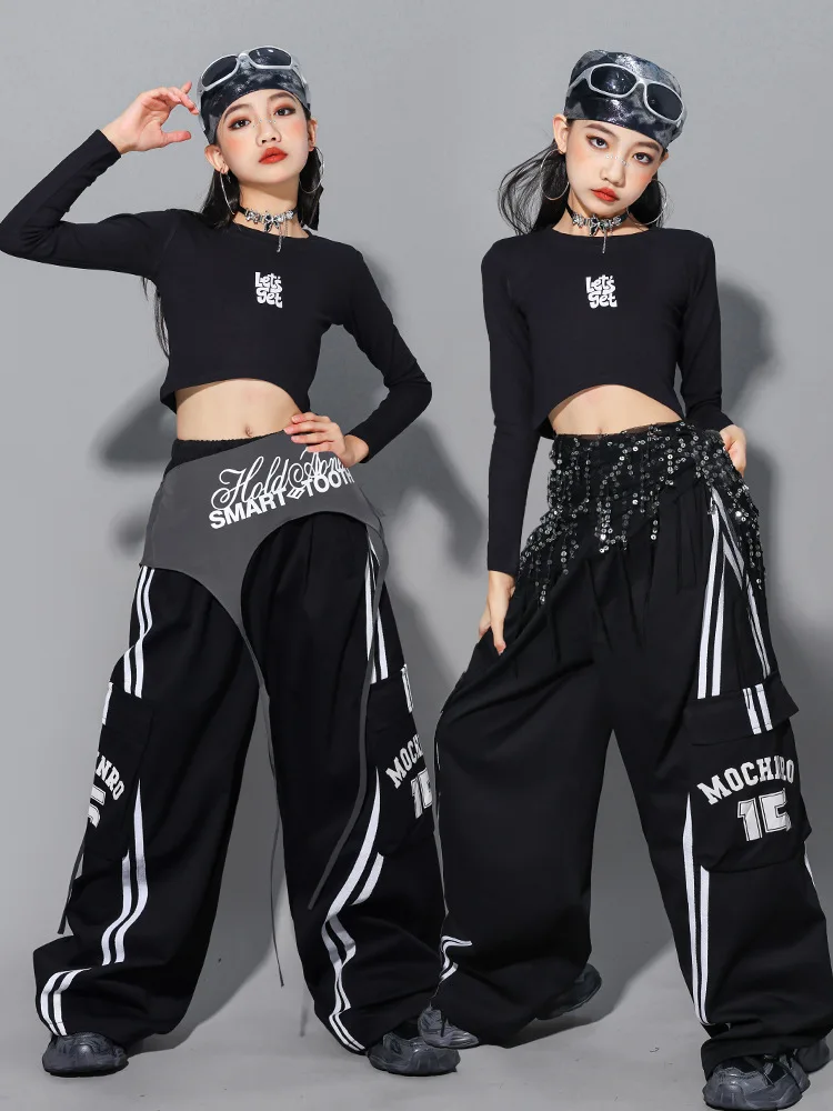 Girls Hip Hop Crop Top Colorful Cargo Pants Children Costumes Kids Streetwear Jazz K-pop Street Dance Girl Group Clothes Sets