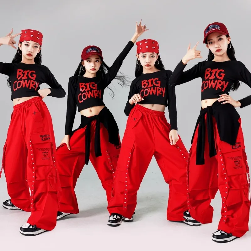 Girls Hip Hop Crop Top Colorful Cargo Pants Children Costumes Kids Streetwear Jazz K-pop Street Dance Girl Group Clothes Sets
