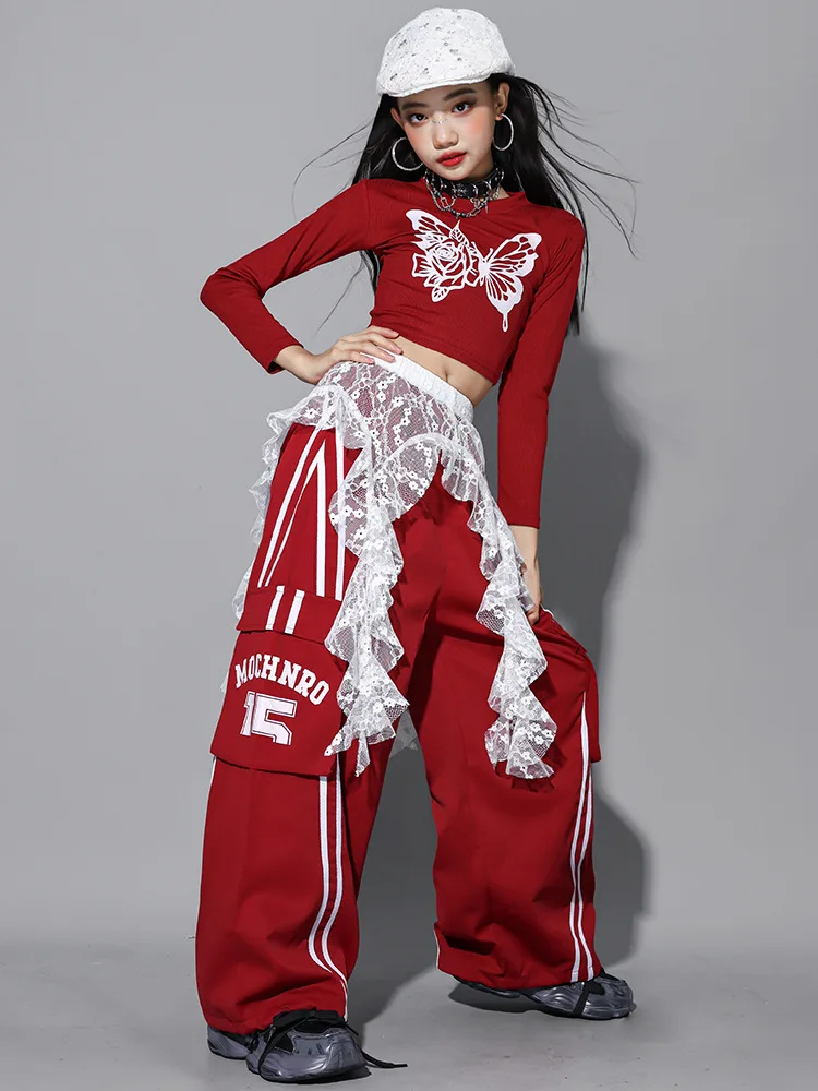 Girls Hip Hop Crop Top Colorful Cargo Pants Children Costumes Kids Streetwear Jazz K-pop Street Dance Girl Group Clothes Sets