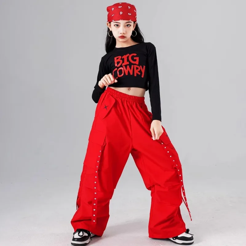 Girls Hip Hop Crop Top Colorful Cargo Pants Children Costumes Kids Streetwear Jazz K-pop Street Dance Girl Group Clothes Sets