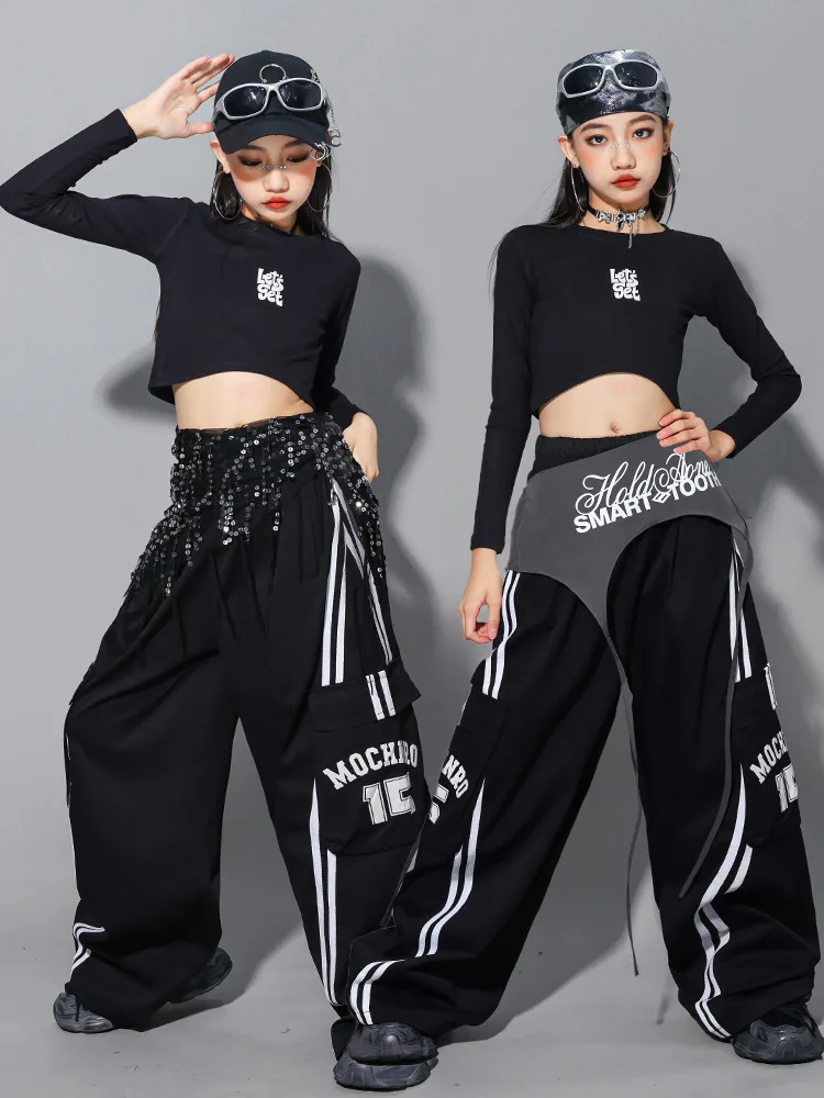 Girls Hip Hop Crop Top Colorful Cargo Pants Children Costumes Kids Streetwear Jazz K-pop Street Dance Girl Group Clothes Sets
