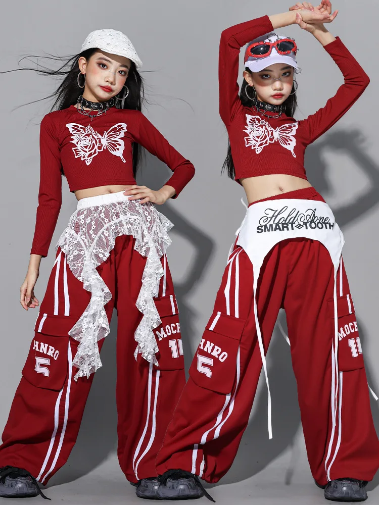 Girls Hip Hop Crop Top Colorful Cargo Pants Children Costumes Kids Streetwear Jazz K-pop Street Dance Girl Group Clothes Sets