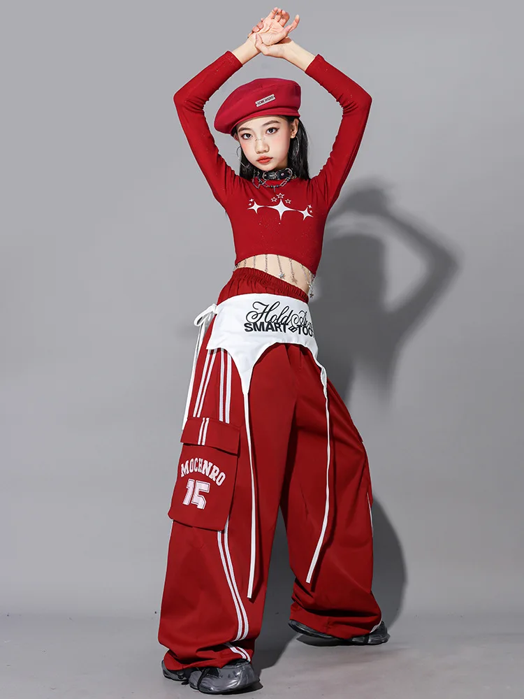 Girls Hip Hop Crop Top Colorful Cargo Pants Children Costumes Kids Streetwear Jazz K-pop Street Dance Girl Group Clothes Sets
