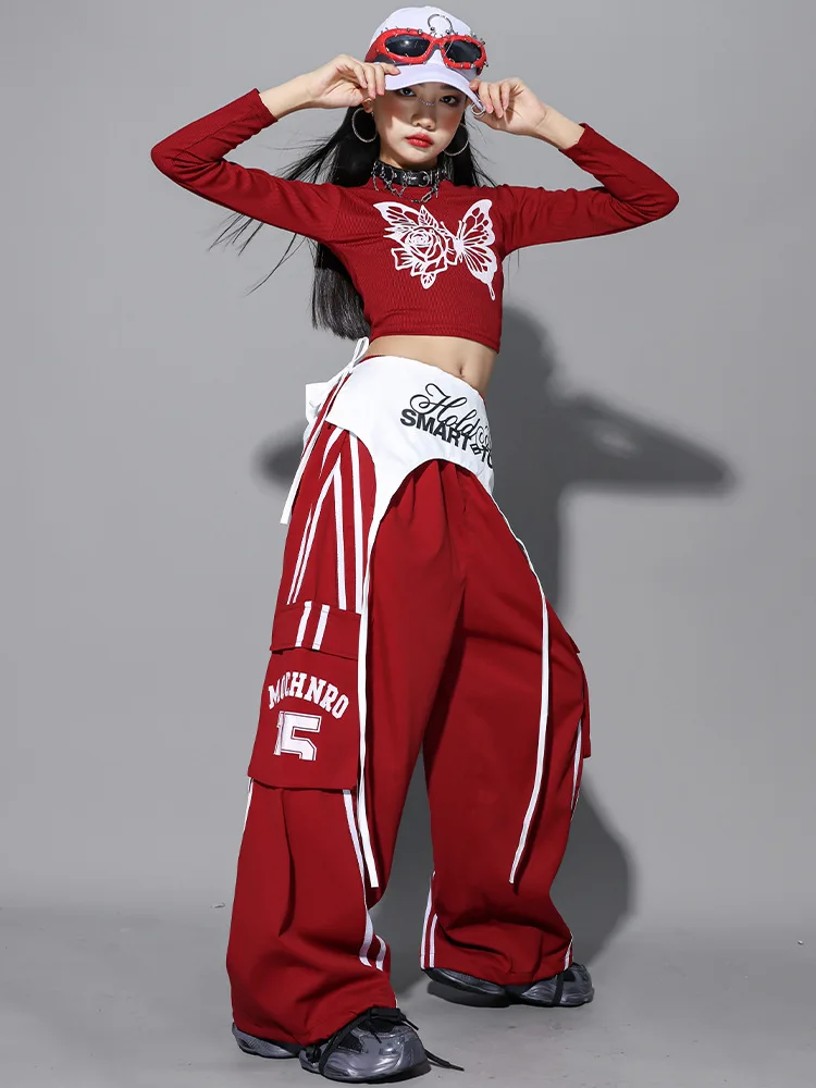 Girls Hip Hop Crop Top Colorful Cargo Pants Children Costumes Kids Streetwear Jazz K-pop Street Dance Girl Group Clothes Sets