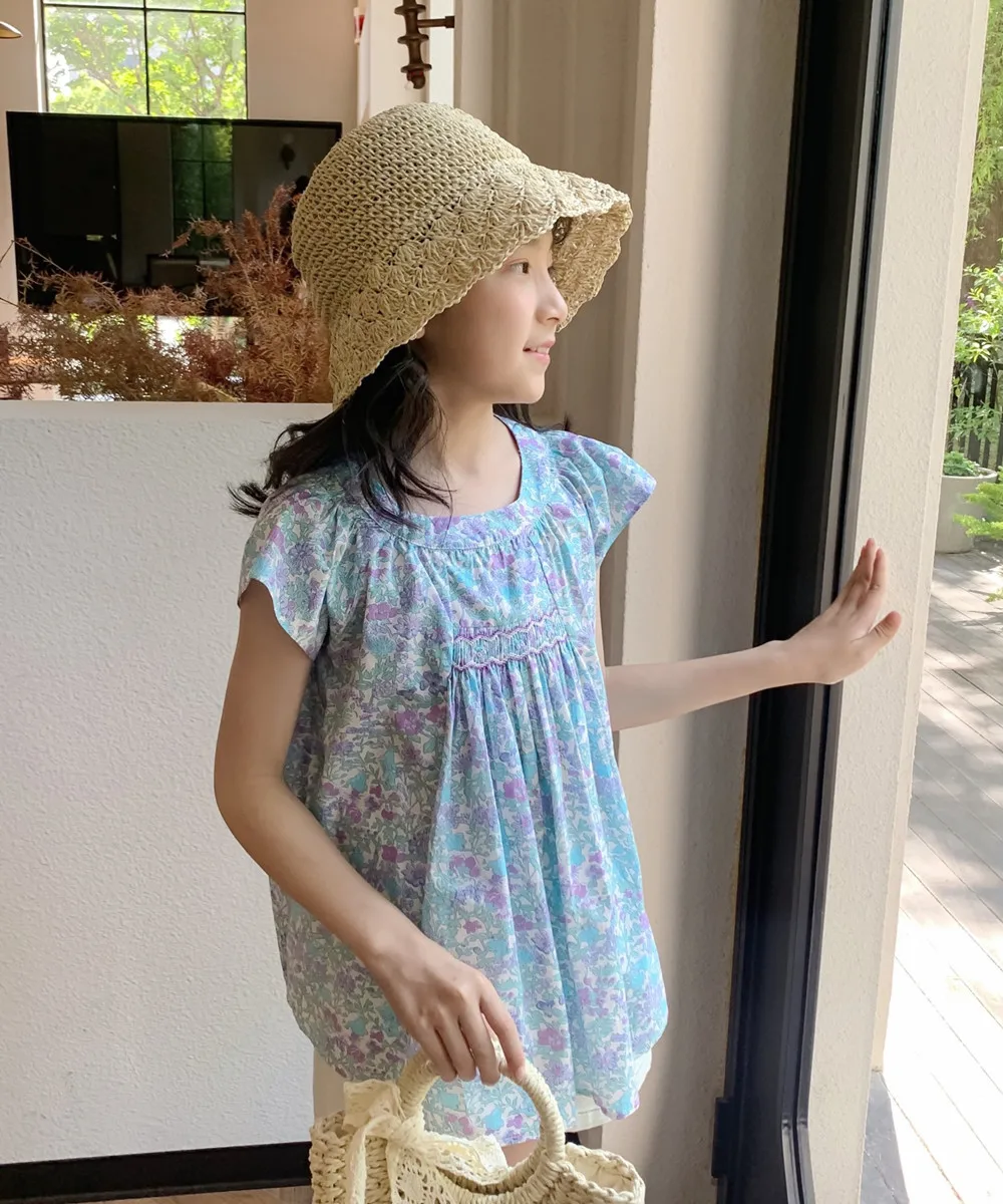 Kids Girl Clothes baby tops Cotton T-Shirt Summer tops Hand embroidery Blue Floral Pattern Girls' Top