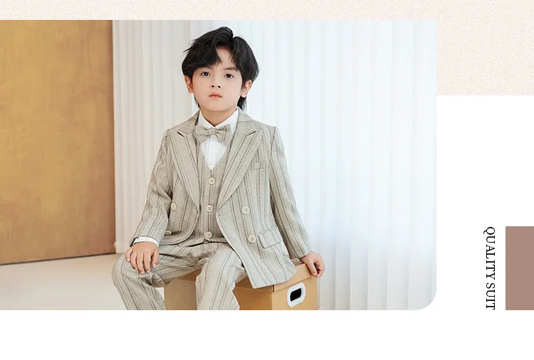 OLEKID New Children Boys Striped Suit Formal Elegant Handsome Boys Suit Kid Blazer Vest And Pants 4/5Pcs Suit 1-10Y Boy Costume