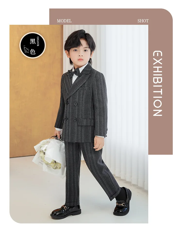 OLEKID New Children Boys Striped Suit Formal Elegant Handsome Boys Suit Kid Blazer Vest And Pants 4/5Pcs Suit 1-10Y Boy Costume